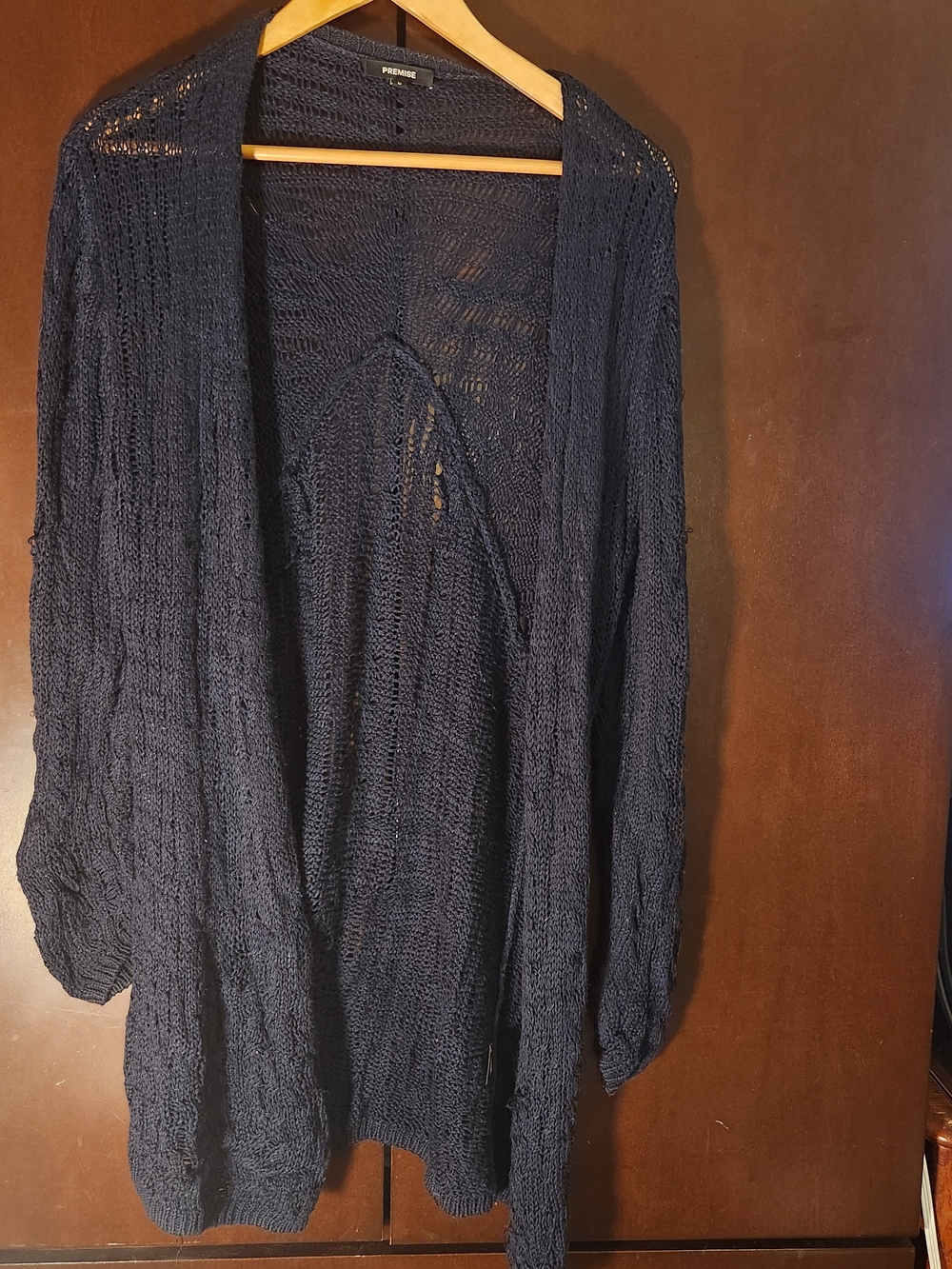 Premise Navy Open-Front Lightweight Knit Cardigan